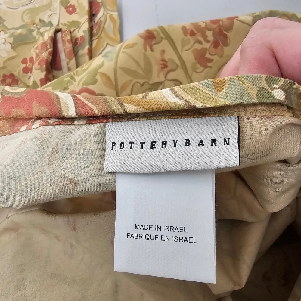 Pottery Barn 2 Delphine‎ Pillow Shams Floral Pomegranate Olive Green Red Organic